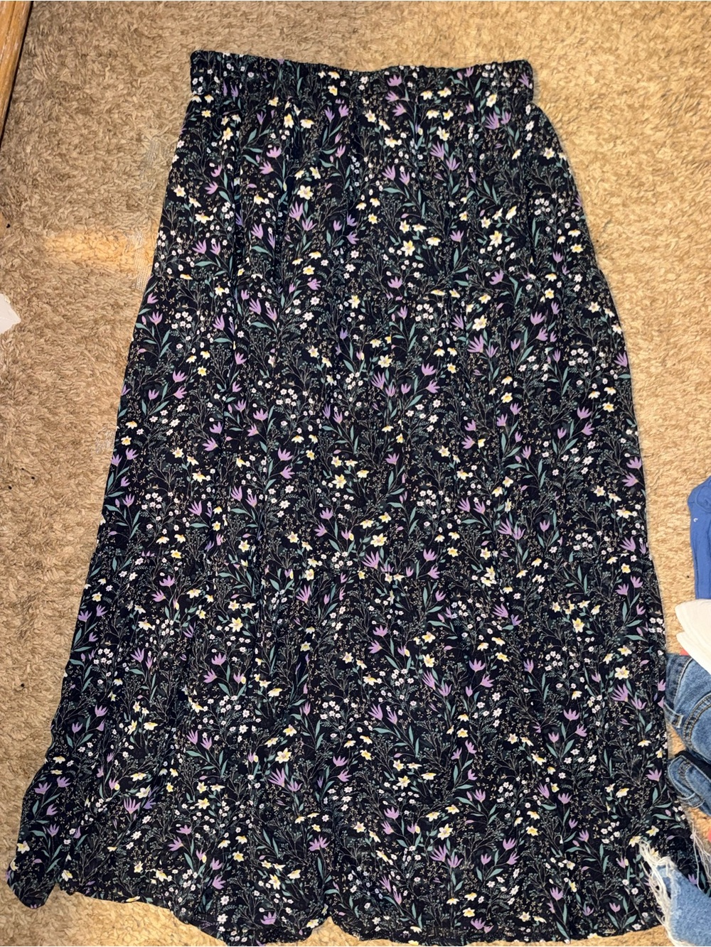 SHEIN Black Maxi Skirt with Purple and Cream Floral Print